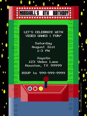 Retro Video Game Invitation Design - Never Forgotten Designs