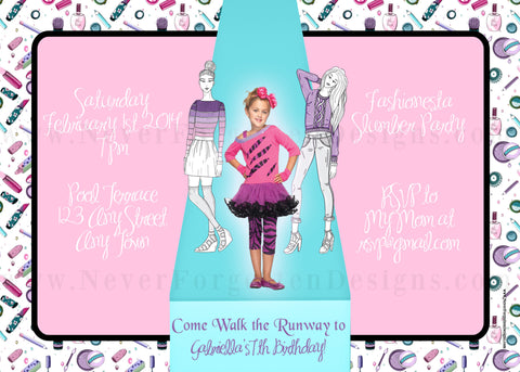 Fashionista Runway Photo Birthday Party Invitation - Never Forgotten Designs