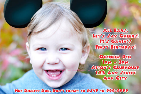 Mouse Ears Birthday Photo Invitation Design - Never Forgotten Designs